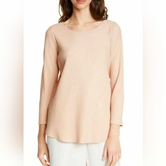 Eileen Fisher Tencel Stretch Ridge Ballet Neck Ribbed Top Dune Size XL - Picture 4 of 15